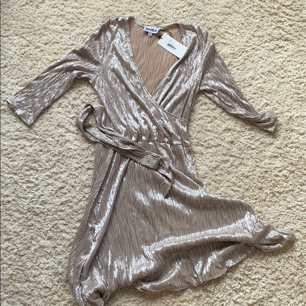 Metallic Crinkle Midi Wrap Dress